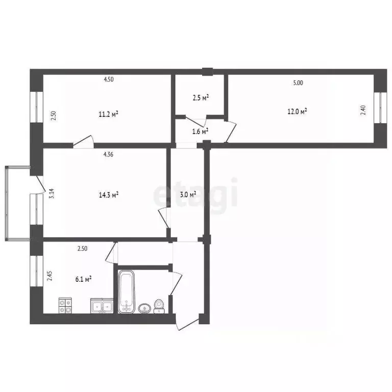 3-к кв. Вологодская область, Череповец ул. Ленина, 122 (58.1 м) - Фото 2