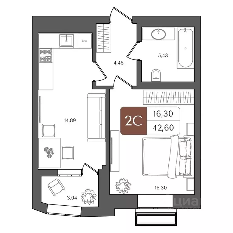 2-к кв. Башкортостан, Уфа Глумилино жилрайон, Холмогоры жилой комплекс ... - Фото 1