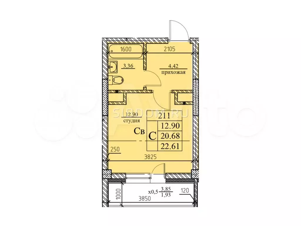 Квартира-студия, 23 м, 4/8 эт. - Фото 0