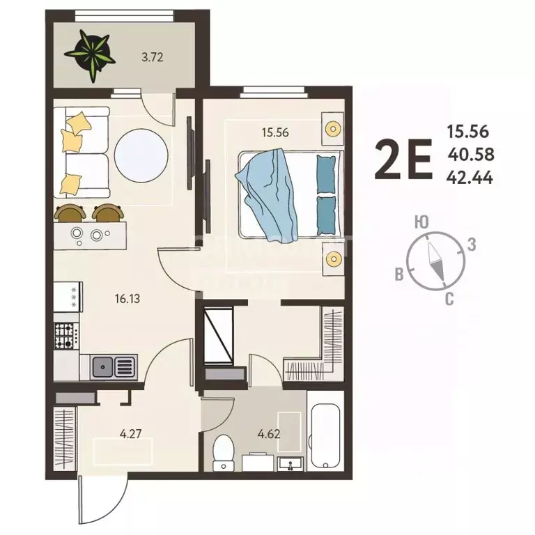 1-к кв. Курская область, Курск ул. Энгельса, 115 (31.83 м) - Фото 1