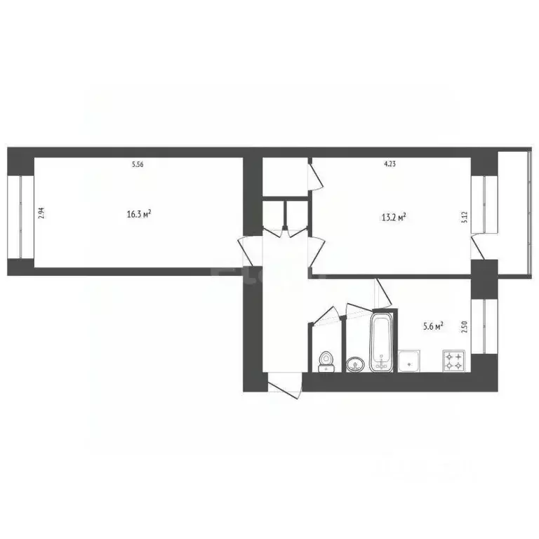 2-к кв. Вологодская область, Вологда ул. Ветошкина, 18 (46.2 м) - Фото 2