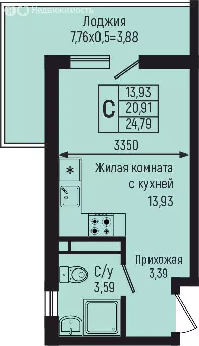 Квартира-студия: село Небуг, квартал Спортивный (24.79 м) - Фото 0