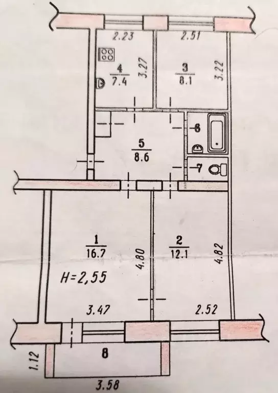3-к кв. Омская область, Омск Новокирпичная ул., 5 (56.8 м) - Фото 2