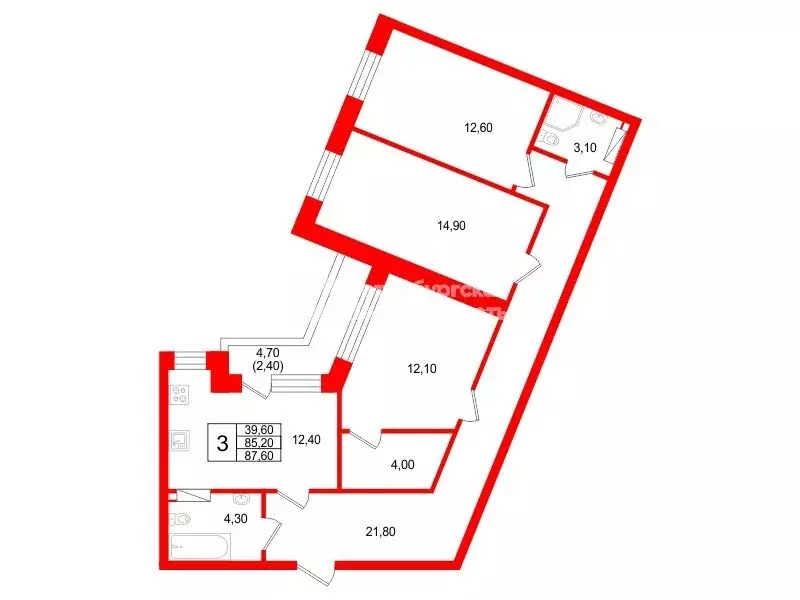 3-комнатная квартира: Коммунар, Павловская улица, 1 (85.6 м) - Фото 1