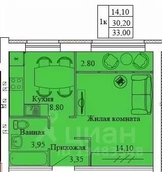1-к кв. Ивановская область, Кохма Просторный мкр,  (33.0 м) - Фото 0