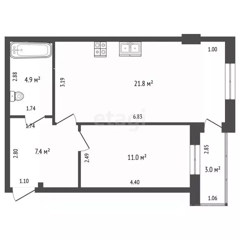 1-к кв. Саха (Якутия), Якутск ул. Дзержинского, 37 (45.1 м) - Фото 2