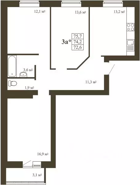 3-к кв. Тамбовская область, Тамбов Телецентр мкр,  (75.7 м) - Фото 1