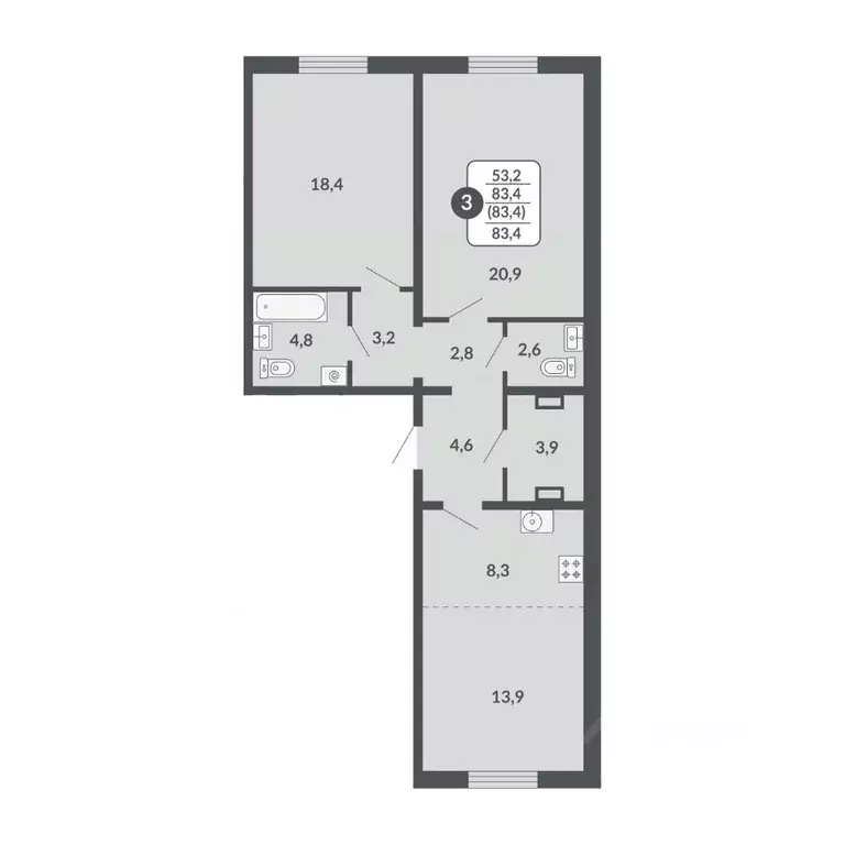 3-к кв. Кировская область, Киров Московская ул., 209 (83.4 м) - Фото 0