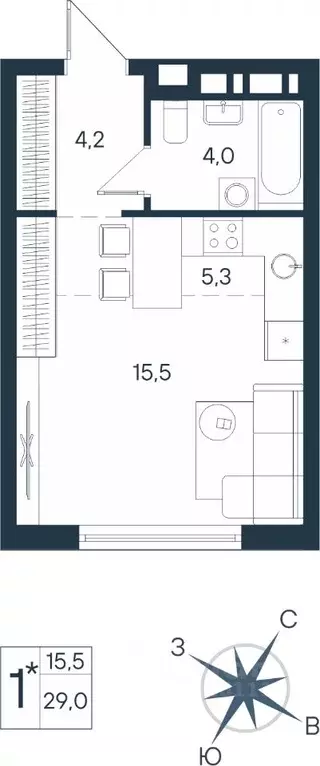 Студия Пермский край, Пермь ул. Космонавта Беляева, 17 (29.0 м) - Фото 0