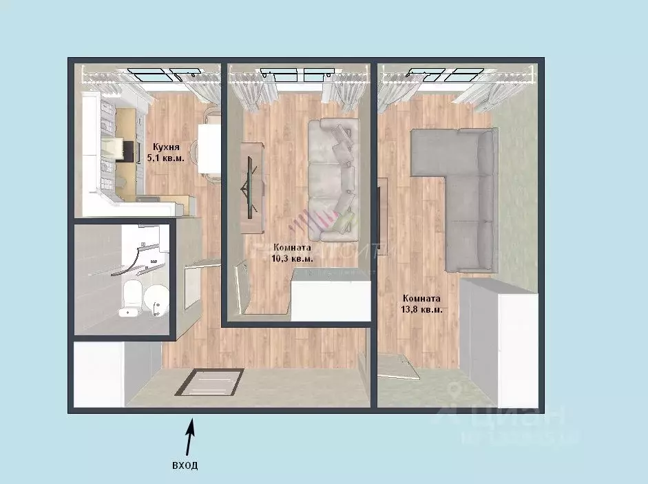 2-к кв. Омская область, Омск ул. Дмитриева, 4/1 (40.2 м) - Фото 1