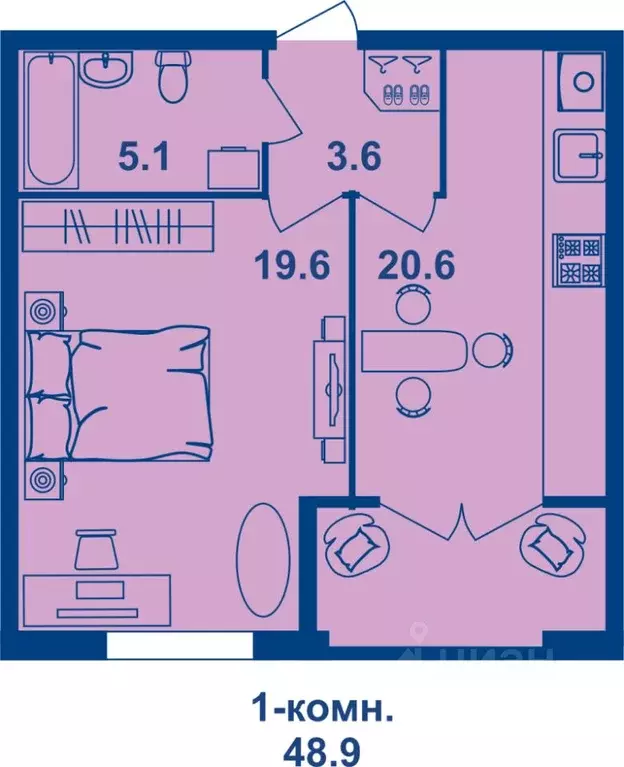 1-к кв. Костромская область, Кострома Магистральная ул., 71 (48.9 м) - Фото 1
