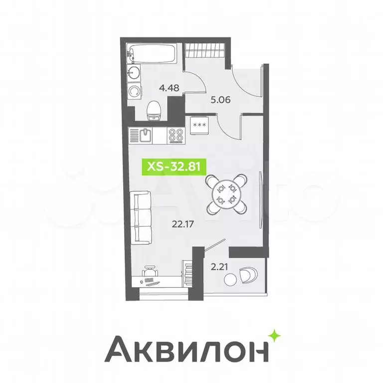 Квартира-студия, 32,8 м, 6/13 эт. - Фото 0