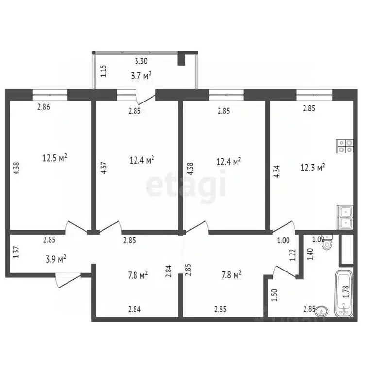 3-к кв. Ханты-Мансийский АО, Нягань 10-й мкр, 13 (77.0 м) - Фото 1