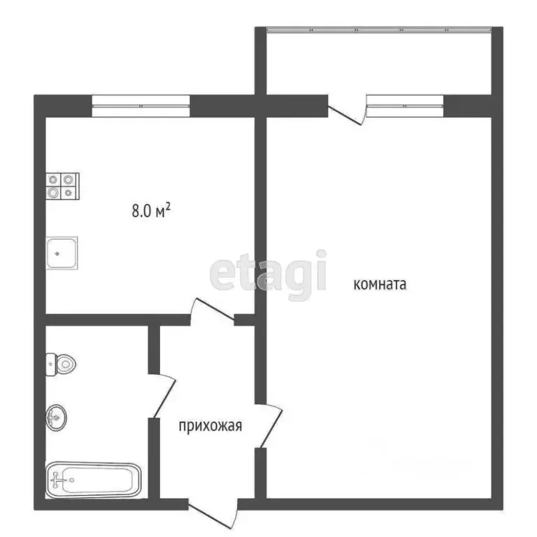 1-к кв. Самарская область, Самара просп. Кирова, 419 (33.5 м) - Фото 2