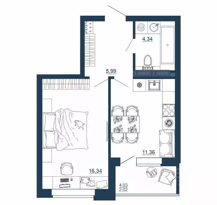 1-к кв. Воронежская область, Воронеж Московский просп., 66 (40.05 м) - Фото 1