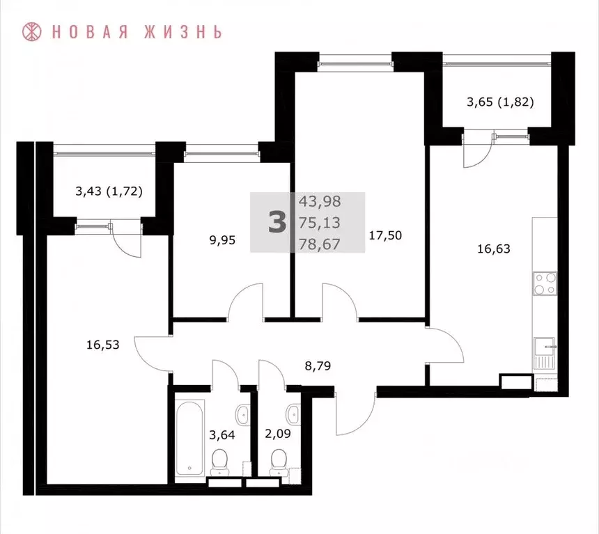 3-к кв. Самарская область, Самара  (78.7 м) - Фото 1