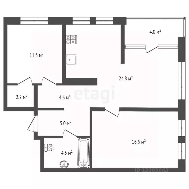2-к кв. Ханты-Мансийский АО, Сургут Игоря Киртбая ул., 28/1 (73.0 м) - Фото 2