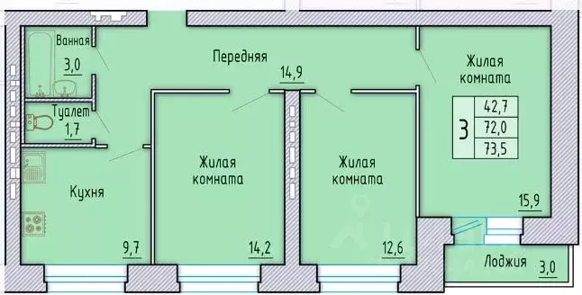3-к кв. Орловская область, Орел Автовокзальная ул., 4 (73.5 м) - Фото 0
