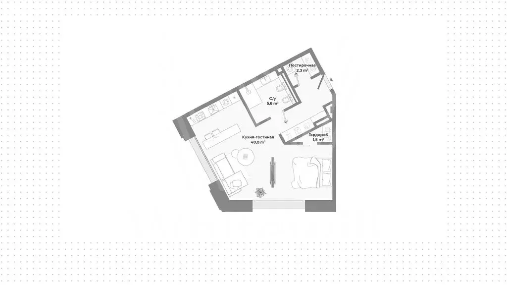 Квартира-студия: Москва, Ленинский проспект, 2 (50 м) - Фото 1