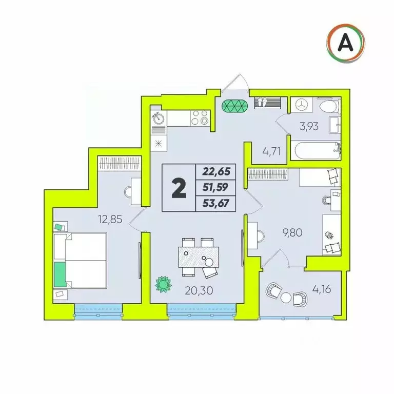 2-к кв. Калужская область, Калуга Зеленый жилой комплекс (53.67 м) - Фото 1