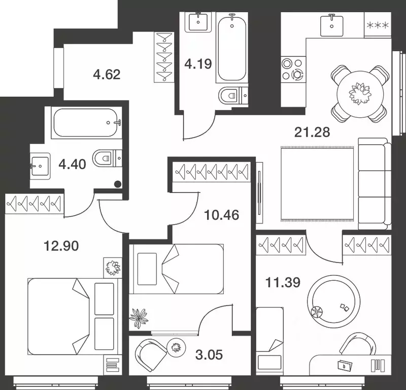 3-к кв. Тульская область, Тула ул. Академика Насоновой, 18Б (72.29 м) - Фото 1