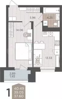 1-к. квартира, 39,1 м, 7/9 эт. - Фото 1