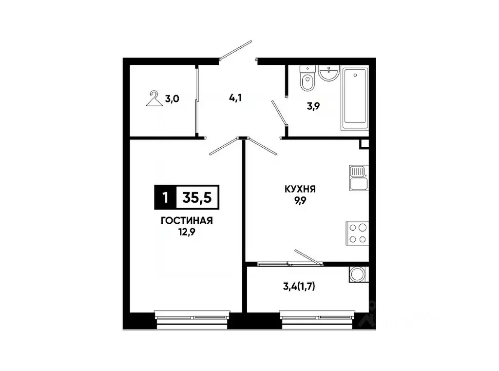 1-к кв. Ставропольский край, Ставрополь ул. Доваторцев, 179В (35.5 м) - Фото 1