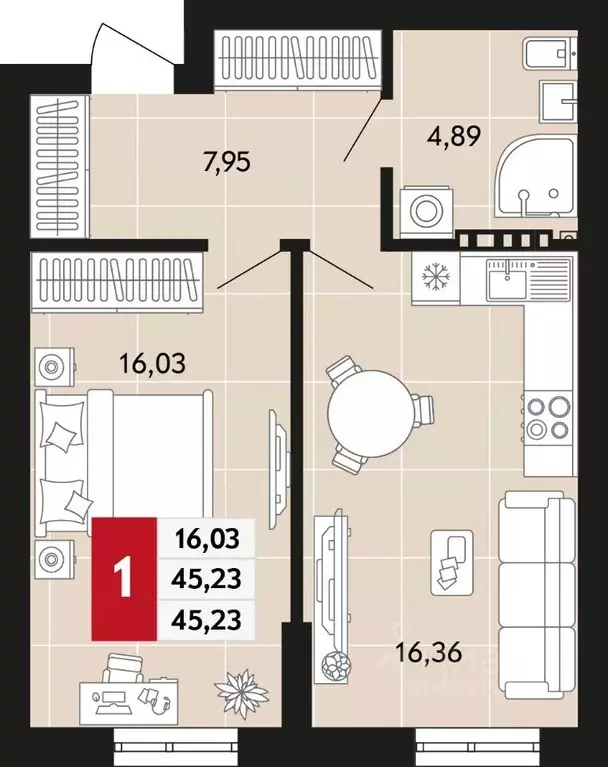 1-к кв. Свердловская область, Верхняя Пышма  (45.23 м) - Фото 0