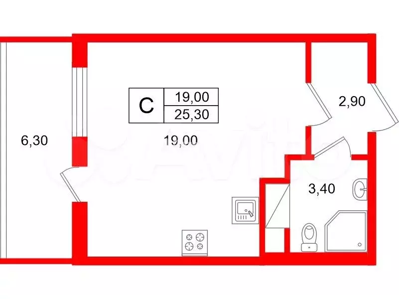 Квартира-студия, 25,3 м, 5/15 эт. - Фото 0