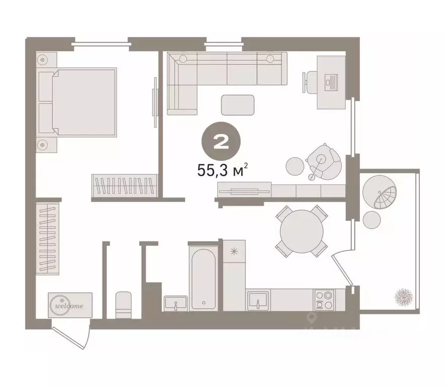 2-к кв. Тюменская область, Тюмень Профсоюзная ул., 49 (55.3 м) - Фото 2