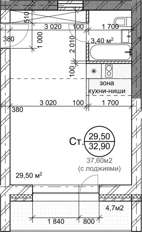 Студия Новосибирская область, Новосибирск Серебряный пер., 11 (32.9 м) - Фото 0