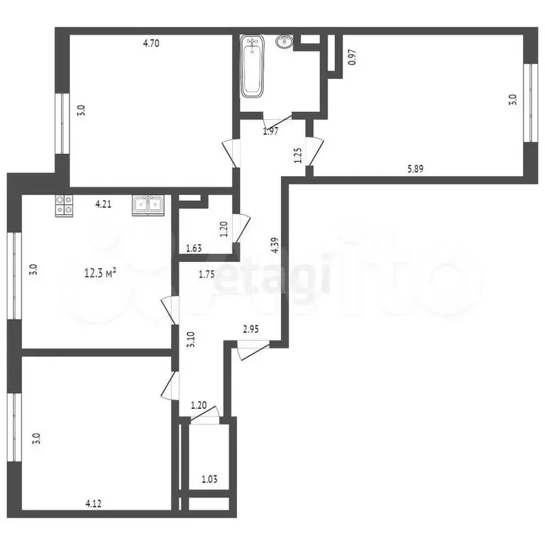 3-к. квартира, 73,1 м, 3/9 эт. - Фото 0