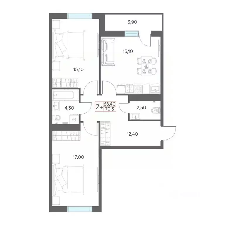 2-к кв. Тюменская область, Тобольск 7А мкр, 29 (70.3 м) - Фото 1