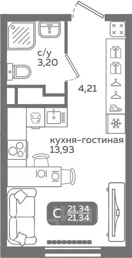 Студия Тюменская область, Тюмень ул. Заполярная, 9/2 (21.34 м) - Фото 0