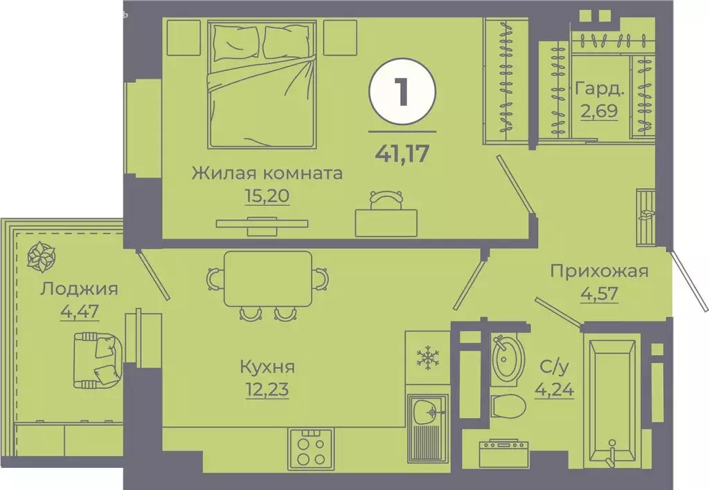 1-комнатная квартира: Ростов-на-Дону, улица Ерёменко, 111 (41.36 м) - Фото 0