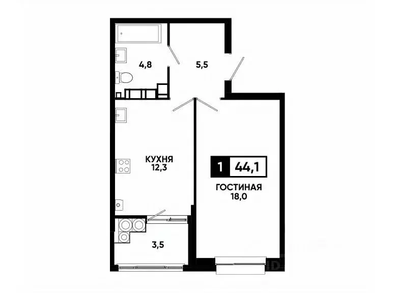 1-к кв. Ставропольский край, Ставрополь ул. Андрея Голуба, 14к3 (44.1 ... - Фото 0