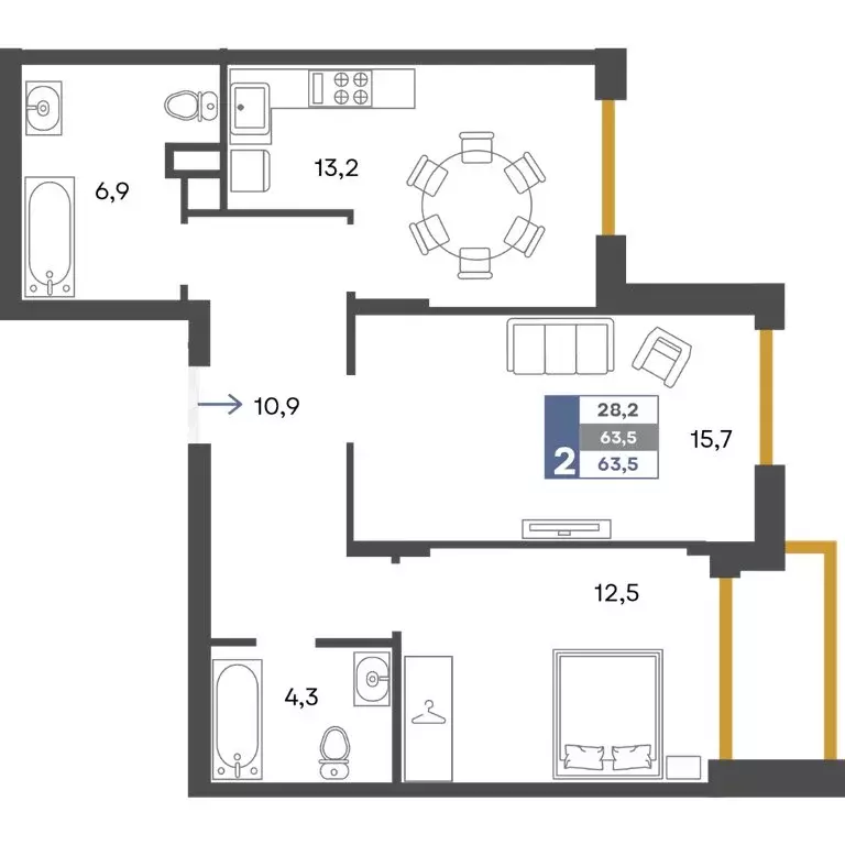 2-комнатная квартира: Перевальное, ЖК Предгорье (63.5 м) - Фото 1