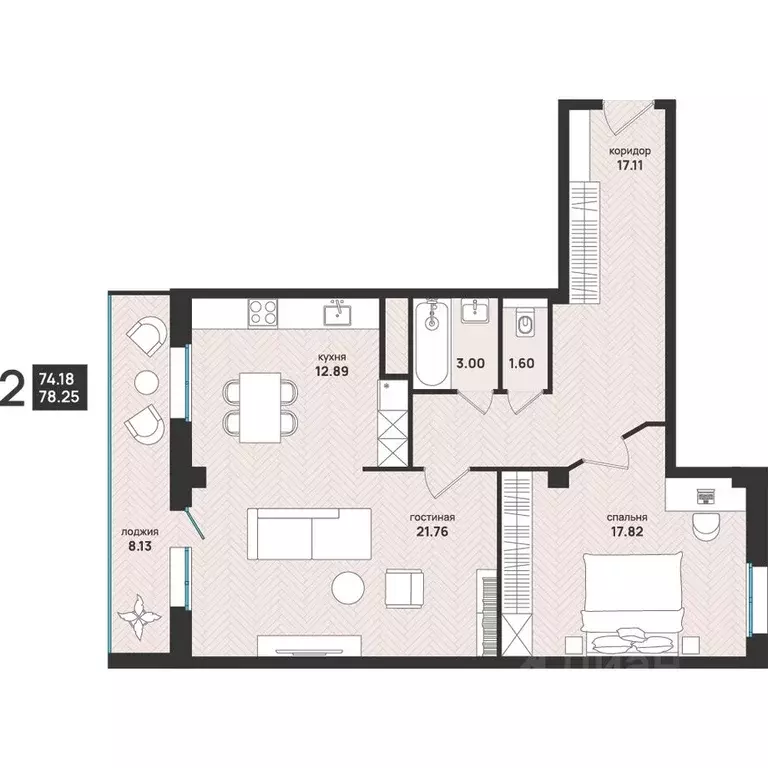 2-к кв. Архангельская область, Архангельск ул. Свободы, 16 (78.25 м) - Фото 2