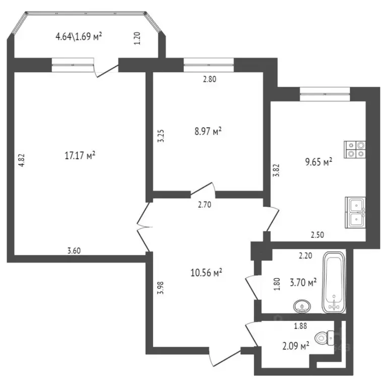 2-к кв. Крым, Симферополь ул. Индустриальная, 28к3 (52.0 м) - Фото 2
