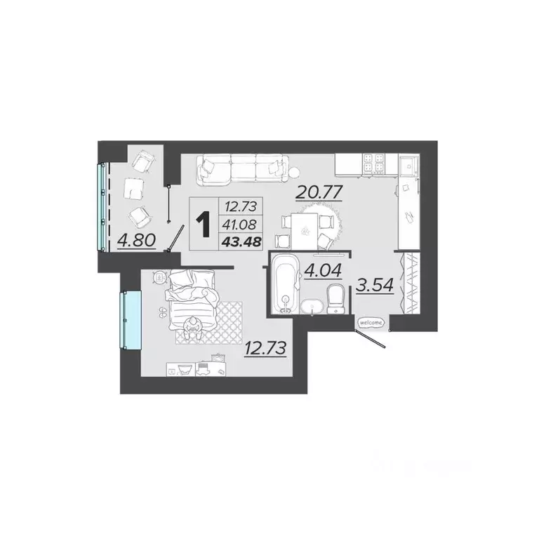 1-к кв. Брянская область, Брянск Архитектор жилой комплекс (43.48 м) - Фото 1