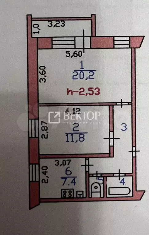 2-к. квартира, 52 м, 5/6 эт. - Фото 0