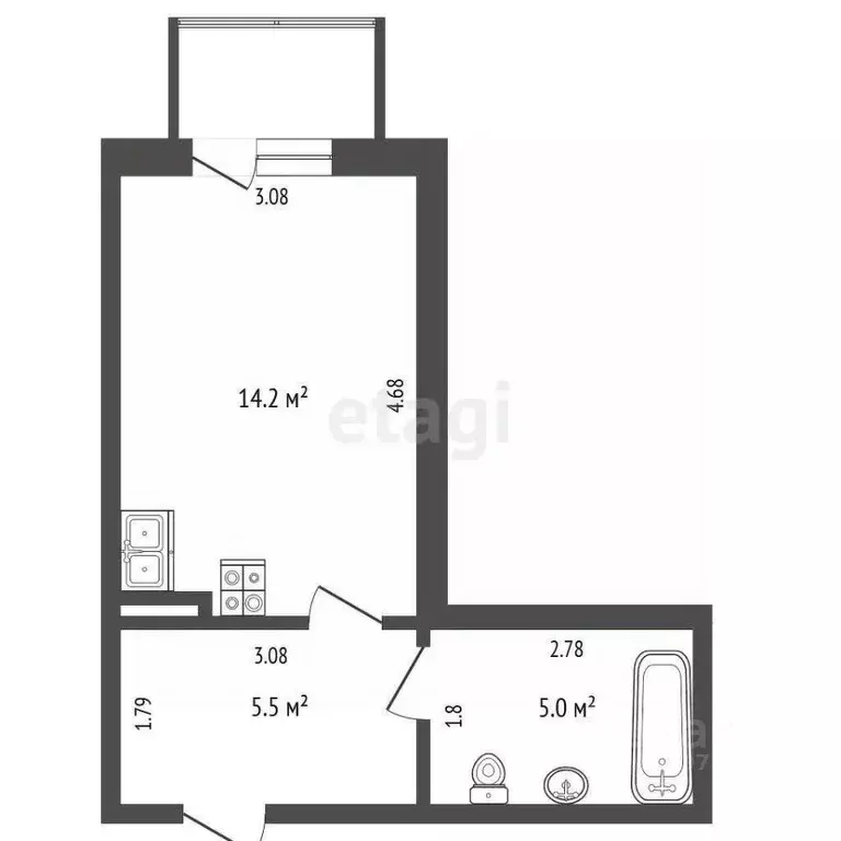Студия Саха (Якутия), Якутск ул. Летчицы Веры Захаровой, 15/1 (24.7 м) - Фото 2
