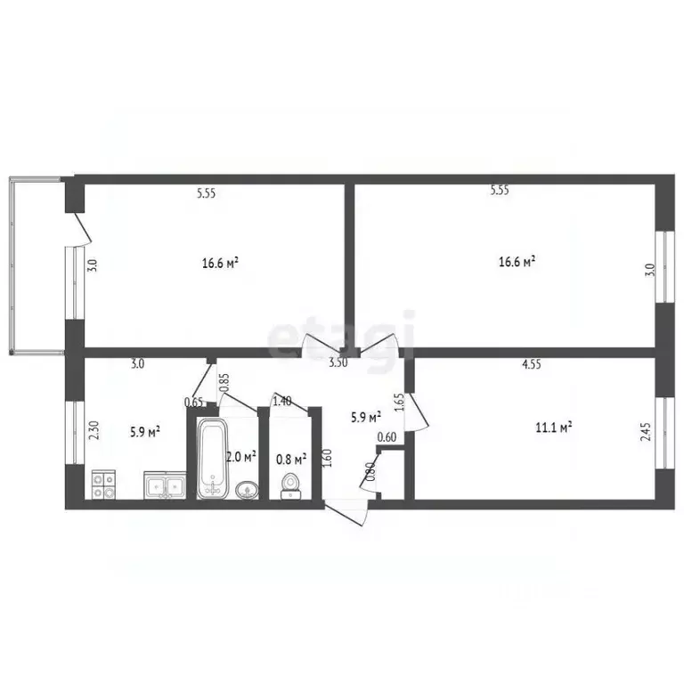 3-к кв. Нижегородская область, Выкса Краснофлотская ул., 48 (59.4 м) - Фото 1