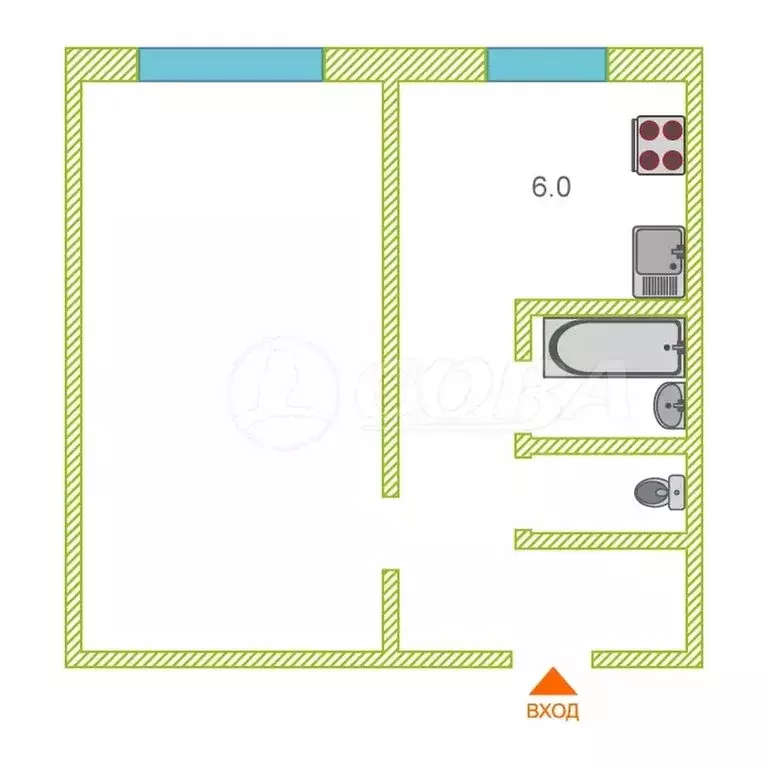 1-комнатная квартира: Тюмень, улица Мельникайте, 48 (27.4 м) - Фото 2