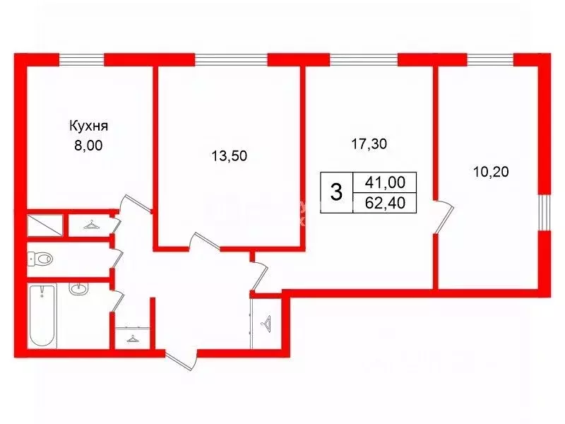 3-к кв. Санкт-Петербург просп. Культуры, 8 (62.4 м) - Фото 2