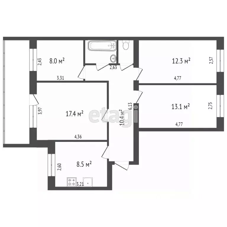 4-к кв. Тюменская область, Тюмень ул. Боровская, 8 (75.8 м) - Фото 1