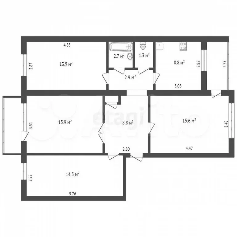 4-к. квартира, 85 м, 5/5 эт. - Фото 0