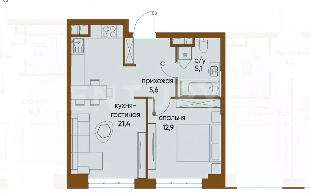 1-к кв. Москва ул. Нижние Мневники, 16к3 (45.0 м) - Фото 1