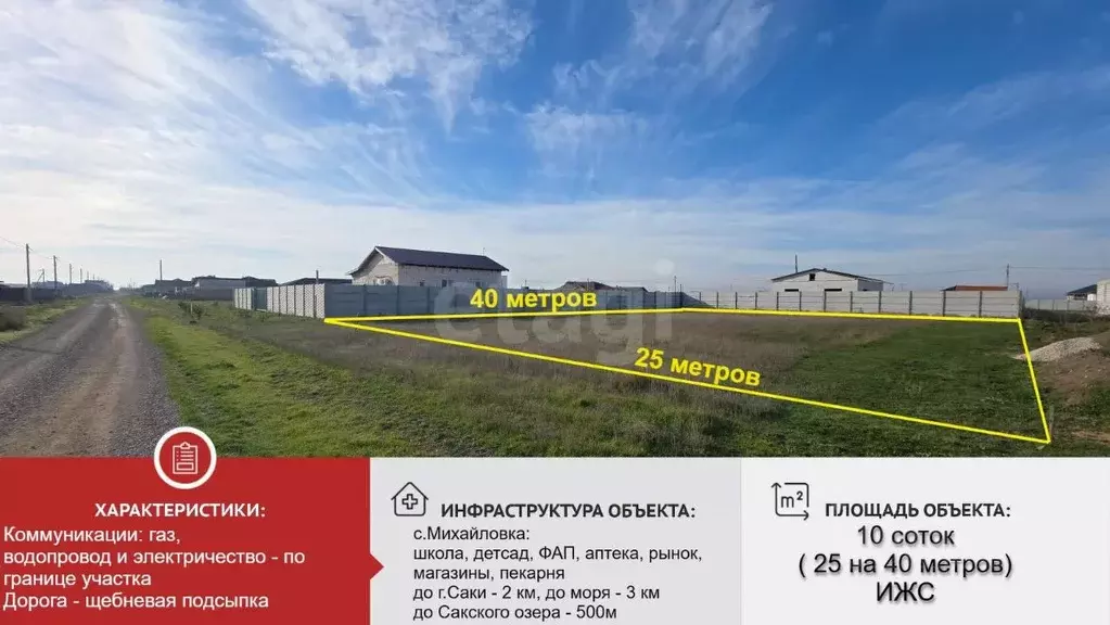 Участок в Крым, Сакский район, Ореховское с/пос, с. Михайловка ул. ... - Фото 1