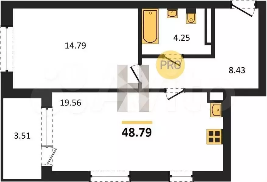 1-к. квартира, 48,8м, 14/18эт. - Фото 1